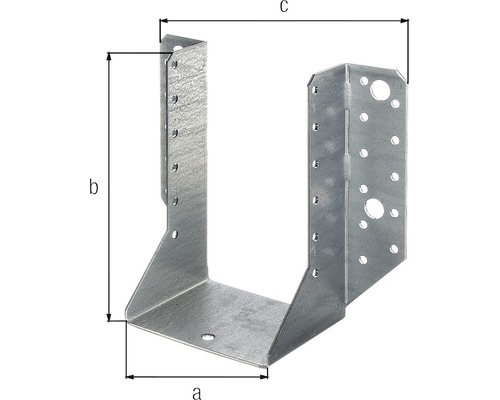 Ocelová patka trámu s rozměry a, b a c