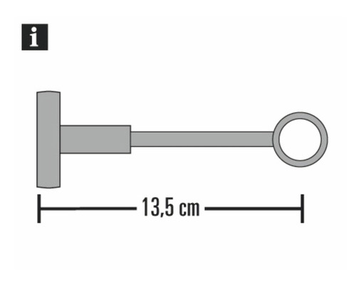 Technický výkres háčku na šaty o rozměrech 13,5 cm.