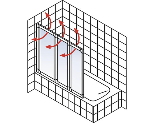 Vanová zástěna s větracími šipkami v koupelně s obklady