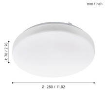 Rozměry kulatého stropního svítidla: průměr 280 milimetrů, výška 70 milimetrů