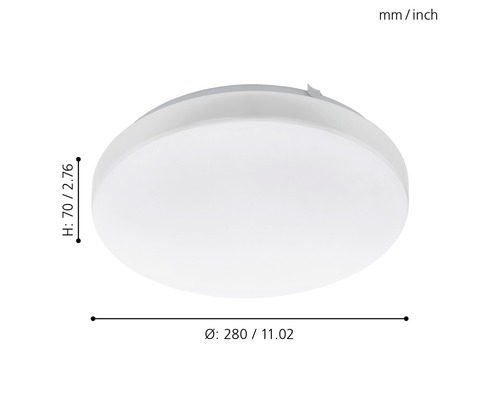 Rozměry kulatého stropního svítidla: průměr 280 milimetrů, výška 70 milimetrů