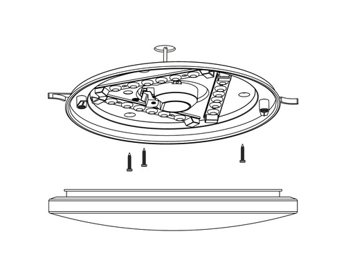 Rozkreslený nákres stropního svítidla se šrouby