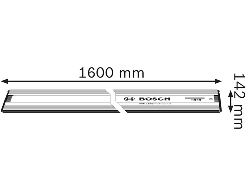 Vodící lišta Bosch FSN 1600 Professional o rozměrech 1600 mm x 142 mm.