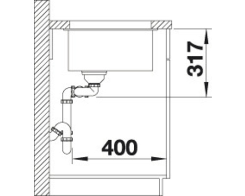 Technický nákres dřezu s rozměry