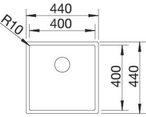 Technický nákres dřezu s rozměry