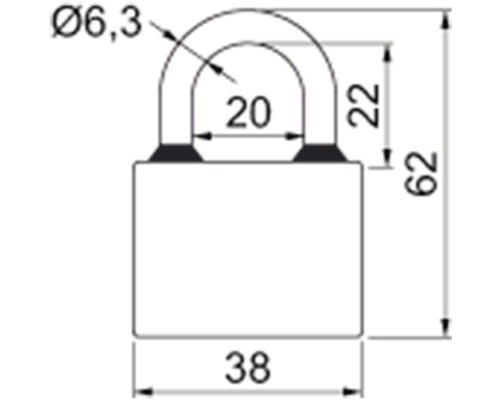 Technický nákres visacího zámku s rozměry
