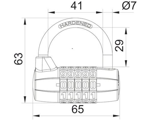 Technický výkres číselného zámku s rozměry