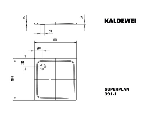 Kaldewei Superplan 391-1 sprchová vanička technický výkres