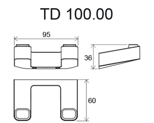 Technický výkres nábytkového kování s rozměry.