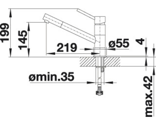 Technický výkres kuchyňské baterie s rozměry