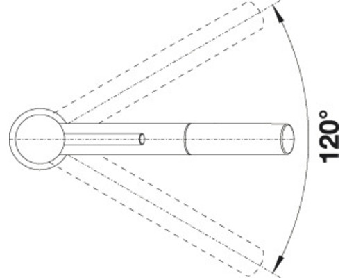 Schéma armatury s rozsahem otáčení 120 stupňů
