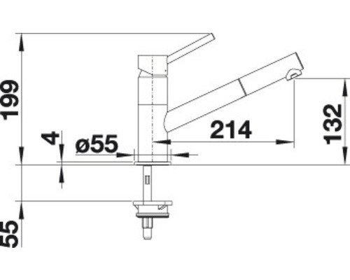 Technický nákres kuchyňské baterie s rozměry