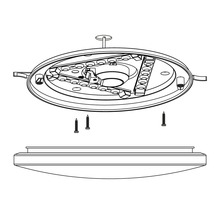 Rozkreslený pohled kulatého stropního svítidla s montážním materiálem