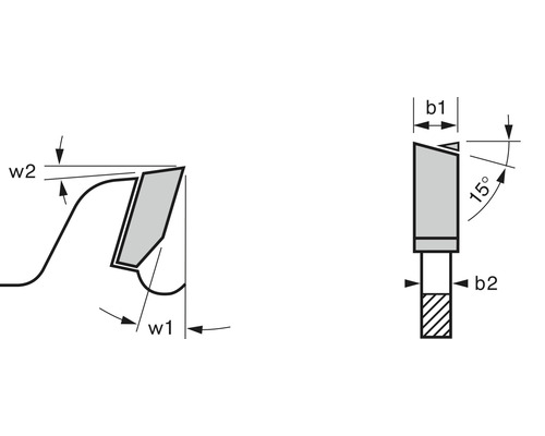 Obrázek geometrie nástroje s uvedením úhlů