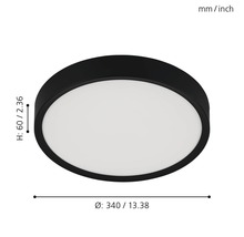 Kulaté stropní svítidlo o rozměrech 340 krát 60 milimetrů