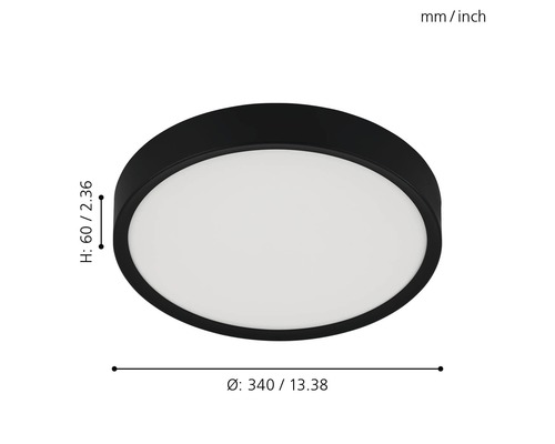 Kulaté stropní svítidlo o rozměrech 340 krát 60 milimetrů