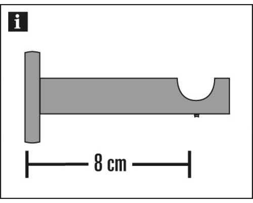 Držák záclonové tyče o délce osm centimetrů.