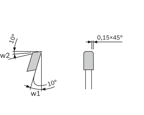 Technický výkres soustružnického nože s údaji o úhlech