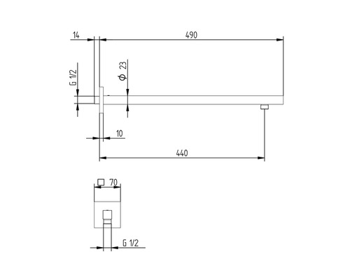 Technický výkres ohřívače ručníků s rozměry