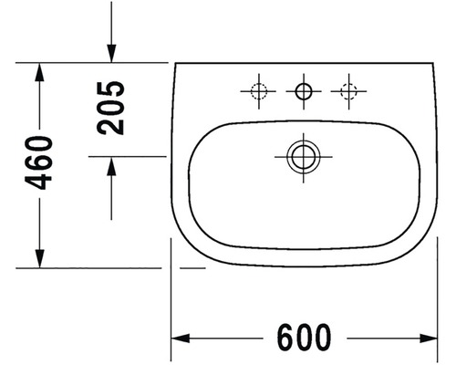 Technický výkres umyvadla s rozměry