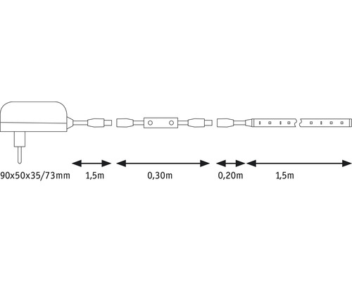 Obrázek LED světelného řetězu se zástrčkou a rozměry