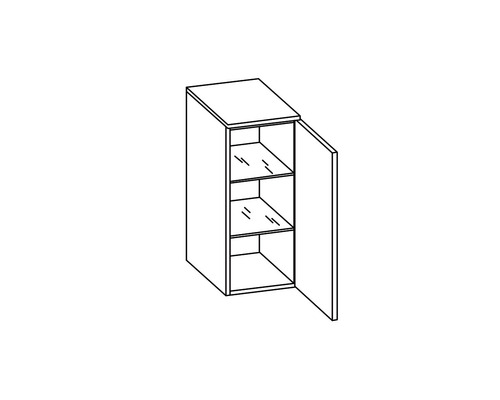 Ilustrace závěsné skříňky s policemi a otevřenými dvířky