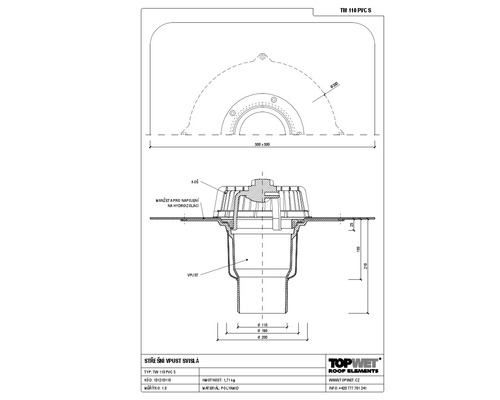 Svislá střešní vpust TOPWET s integrovanou PVC manžetou, DN 110