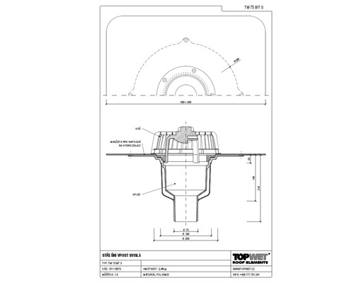 Svislá střešní vpust TOPWET s integrovanou bitumenovou manžetou, DN 75