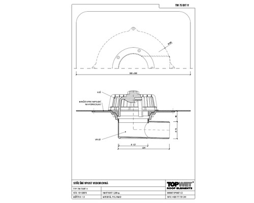 Vodorovná střešní vpust TOPWET s integrovanou bitumenovou manžetou, DN 75