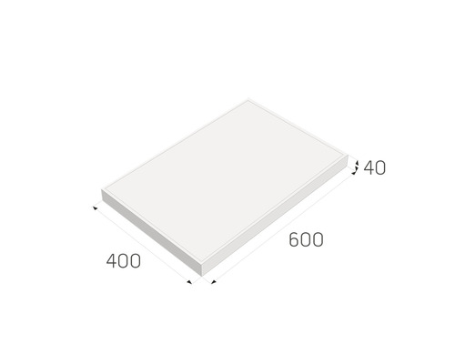 Obdélníková stavební deska o rozměrech 400 x 600 x 40 milimetrů.