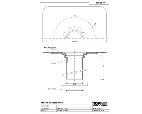 Nástavec střešní vpusti TOPWET s integrovanou PVC manžetou, 40–220 mm