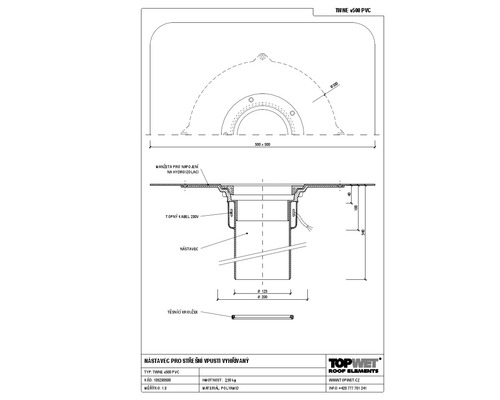 Vyhřívaný nástavec střešní vpusti TOPWET s integrovanou PVC manžetou, 100–500 mm