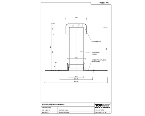 Odvětrávací komínek TOPWET s integrovanou PVC manžetou, DN 110