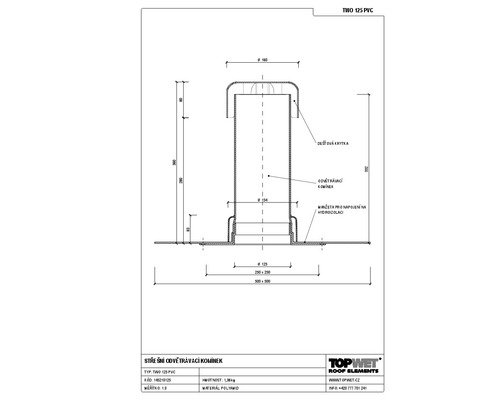 Odvětrávací komínek TOPWET s integrovanou PVC manžetou, DN 125