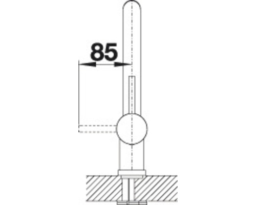 Technický výkres armatury s rozměrem 85
