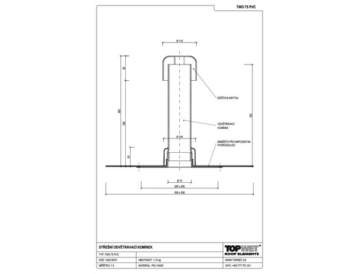 Odvětrávací komínek TOPWET s integrovanou PVC manžetou, DN 75