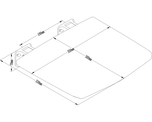 Technický nákres WC sedátka s rozměry.