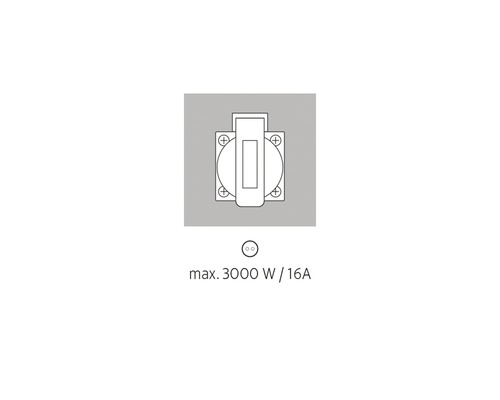 Symbol zásuvky s maximálním výkonem 3000 W a 16 A