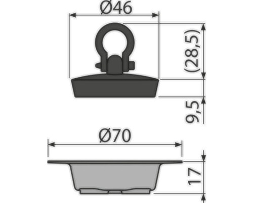 Technický výkres zátky odpadu s rozměry