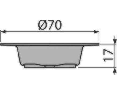 Technický výkres odtoku o průměru 70 milimetrů a výšce 17 milimetrů.