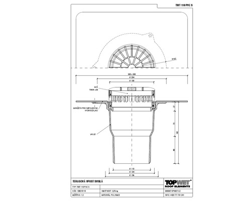 Svislá terasová vpust TOPWET s integrovanou PVC manžetou, DN 110