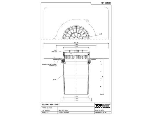Svislá terasová vpust TOPWET s integrovanou PVC manžetou, DN 125