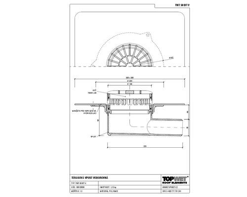 Vodorovná terasová vpust TOPWET s integrovanou bitumenovou manžetou, DN 50