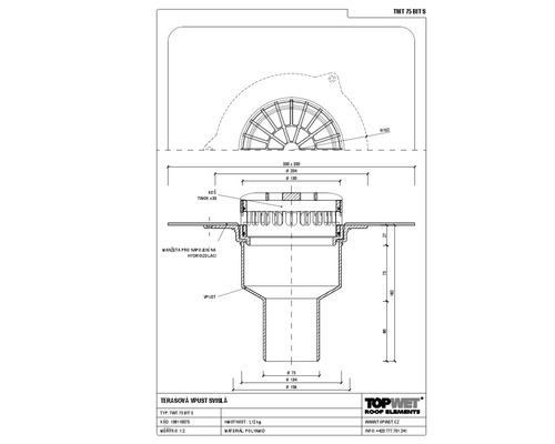 Svislá terasová vpust TOPWET s integrovanou bitumenovou manžetou, DN 75