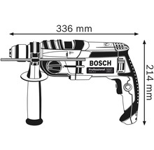 Příklepová vrtačka Bosch GSB 20-2 Professional s rozměry 336 mm délka a 214 mm výška.