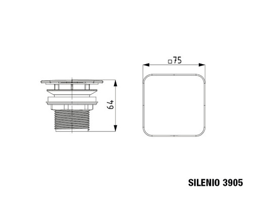 Technický výkres odtokové armatury s rozměry