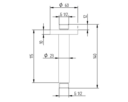 Technický nákres ventilu s rozměry
