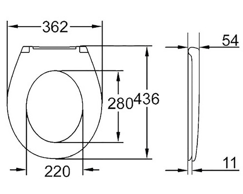 Technický nákres WC sedátka s rozměry