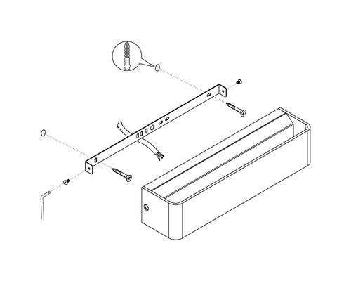 Rozkreslený pohled na nástěnné svítidlo s montážním materiálem