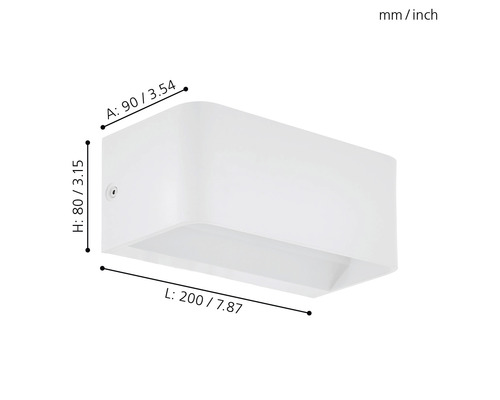 Rozměry bílého nástěnného svítidla